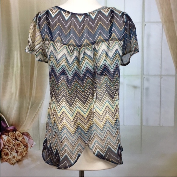 Blu Pepper Sheer Chevron Short
Sleeved Blouse M - Picture 4 of 5
